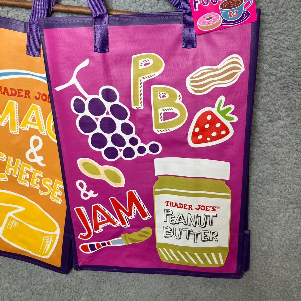 NWT 2 Trader Joes Tote Bags Mac & Cheese PB&J Comfort Food Set USA Tourist Gift - Picture 4 of 5